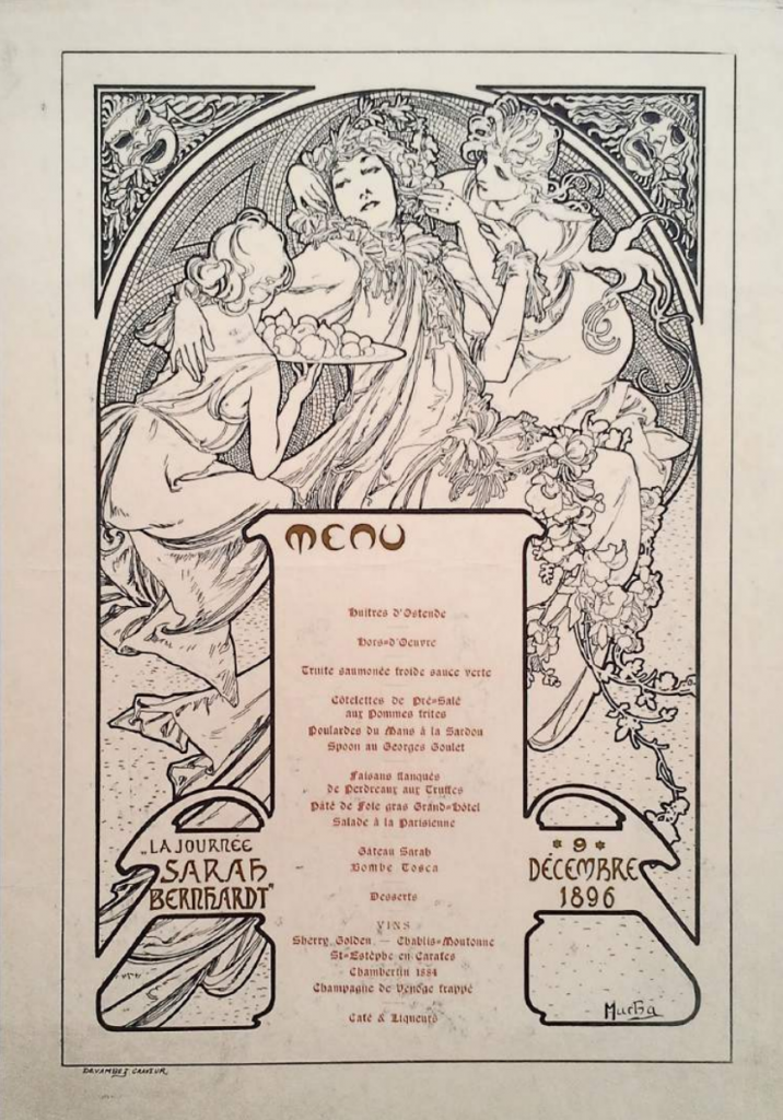 Menu dessiné par Mucha pour un repas servi au Grand Hôtel en 1896 - collection privée de Jean-Maurice Sacré